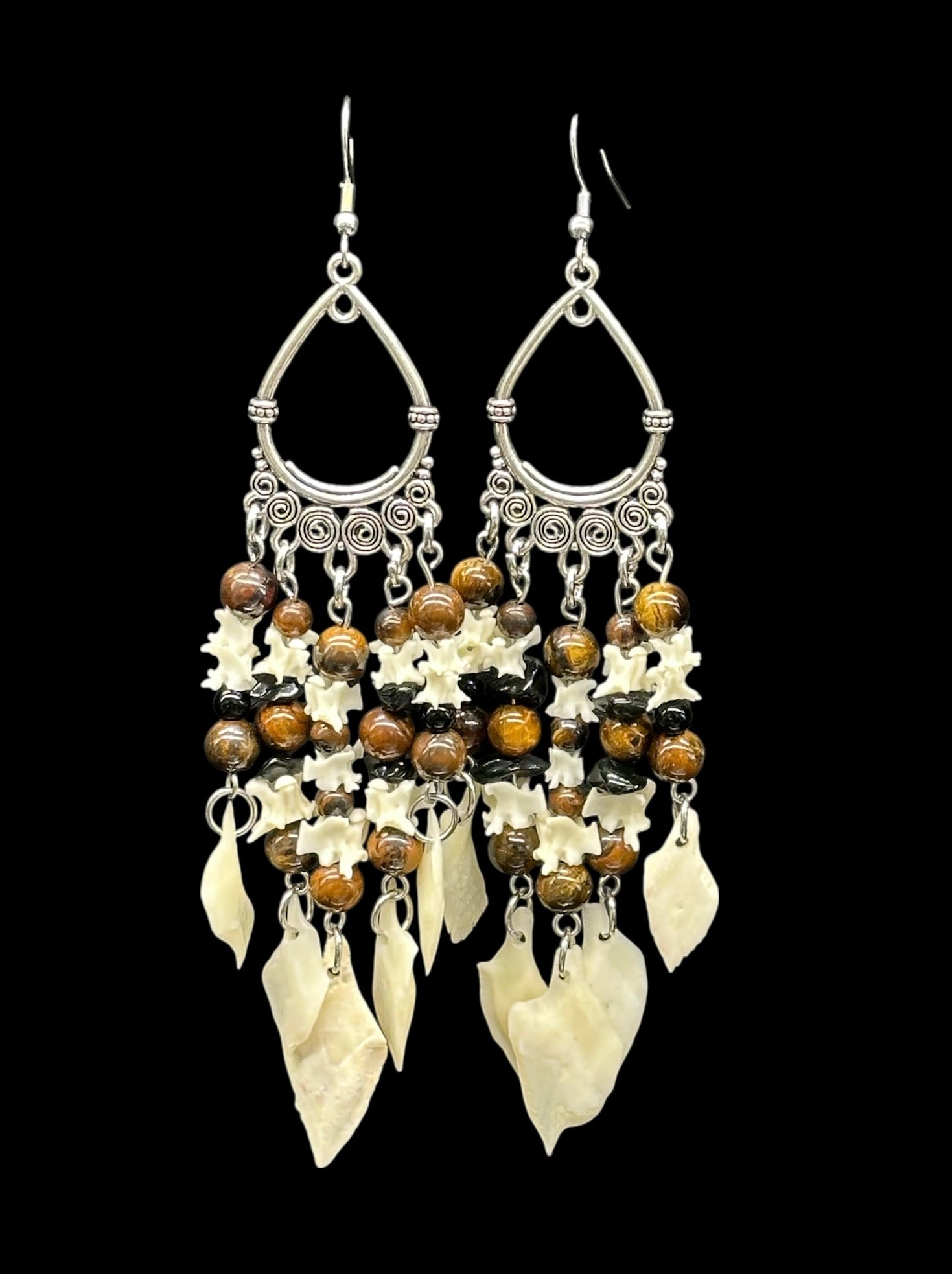 Gar Scale & Tiger's Eye Earrings